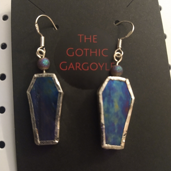 The Gothic Gargoyle Jewelry - Sterling Silver stained glass coffin earrings
